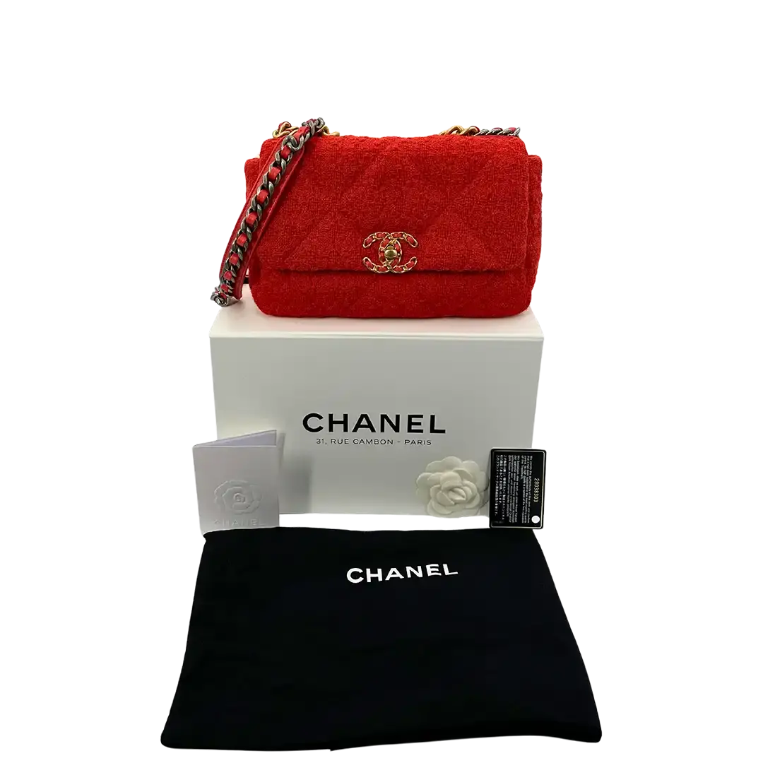 Chanel 19 Flap Bag Small Tasche Tweed Orange Fullset / neuwertig Chanel