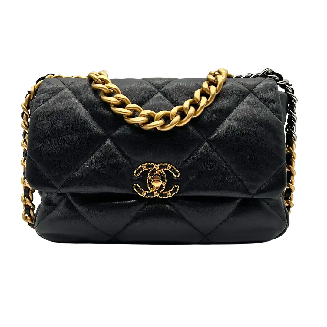 Chanel 19 Flap Bag große Tasche Lammleder schwarz sehr gut