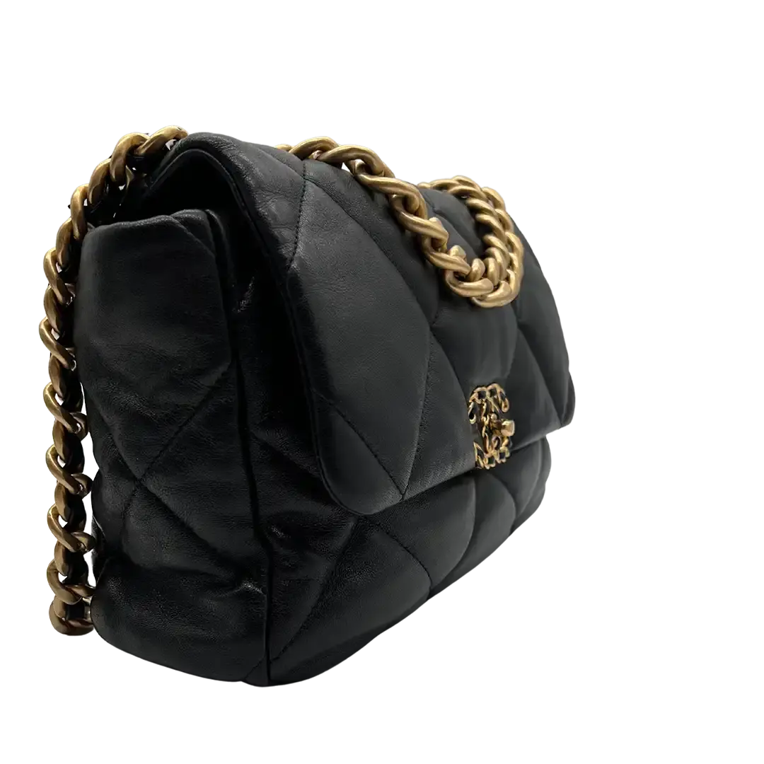 Chanel 19 Flap Bag große Tasche Lammleder schwarz / sehr gut Fullset Chanel