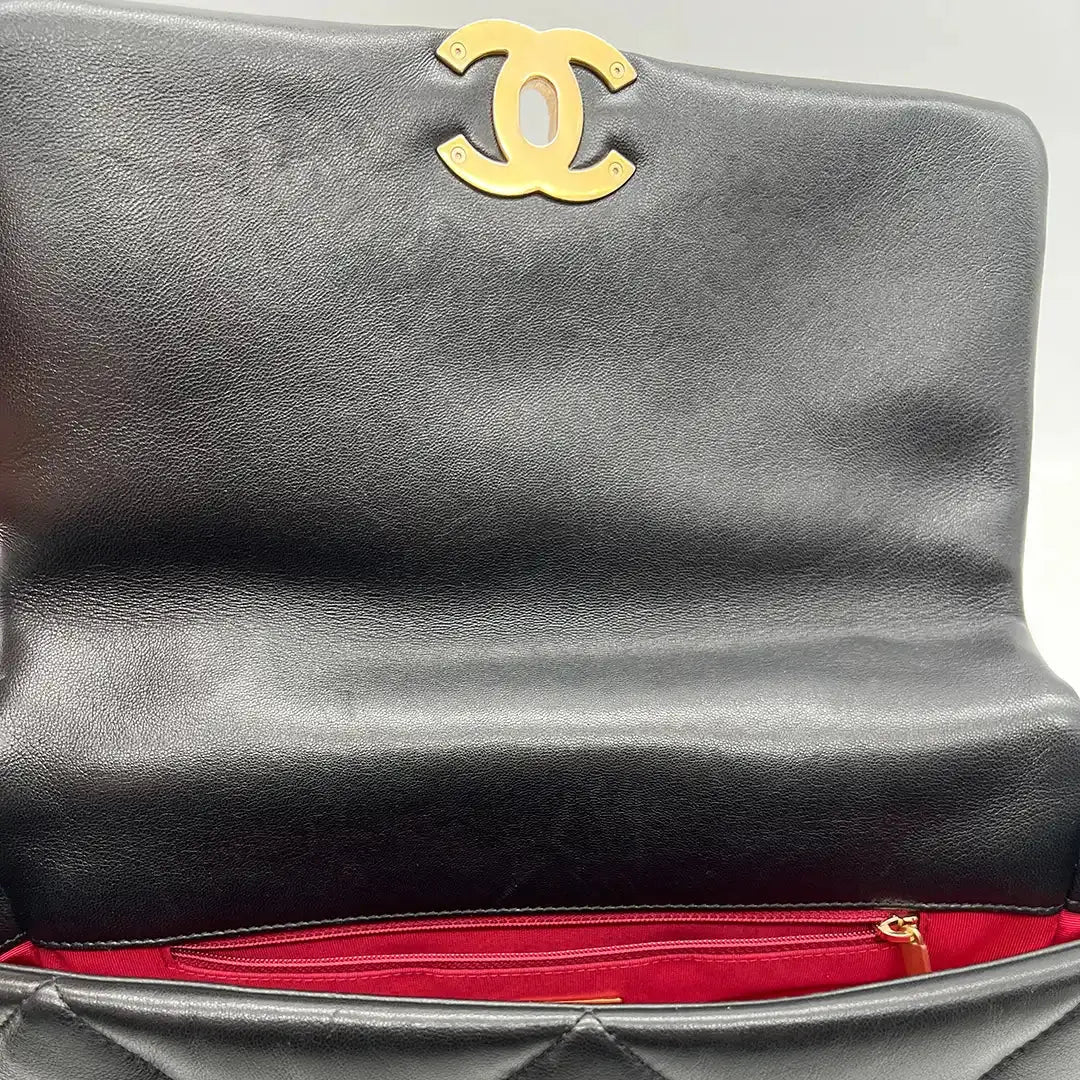 Chanel 19 Flap Bag große Tasche Lammleder schwarz / sehr gut Fullset Chanel