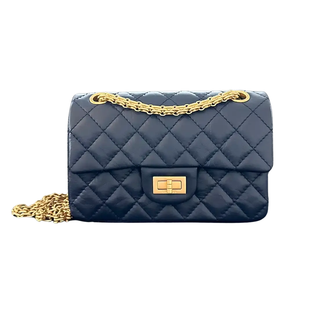 Chanel 2.55 Mini Tasche Kalbsleder in Vintage Optik dunkelblau Fullset / neuwertig Chanel