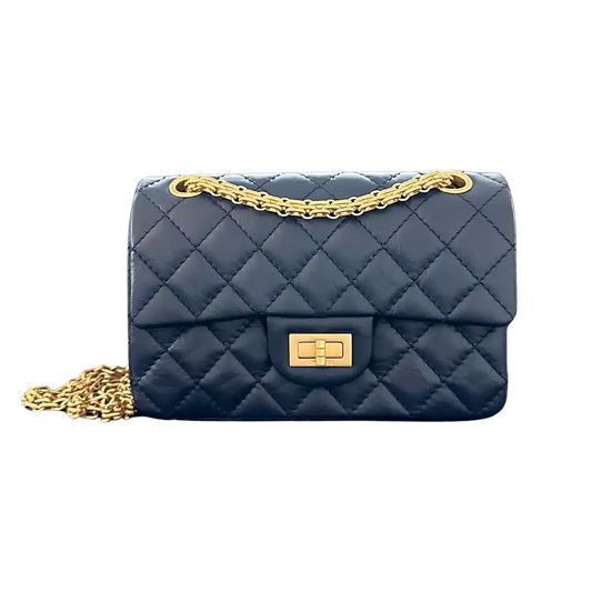 Chanel 2.55 Mini Tasche Kalbsleder in Vintage Optik dunkelblau Fullset / neuwertig Chanel