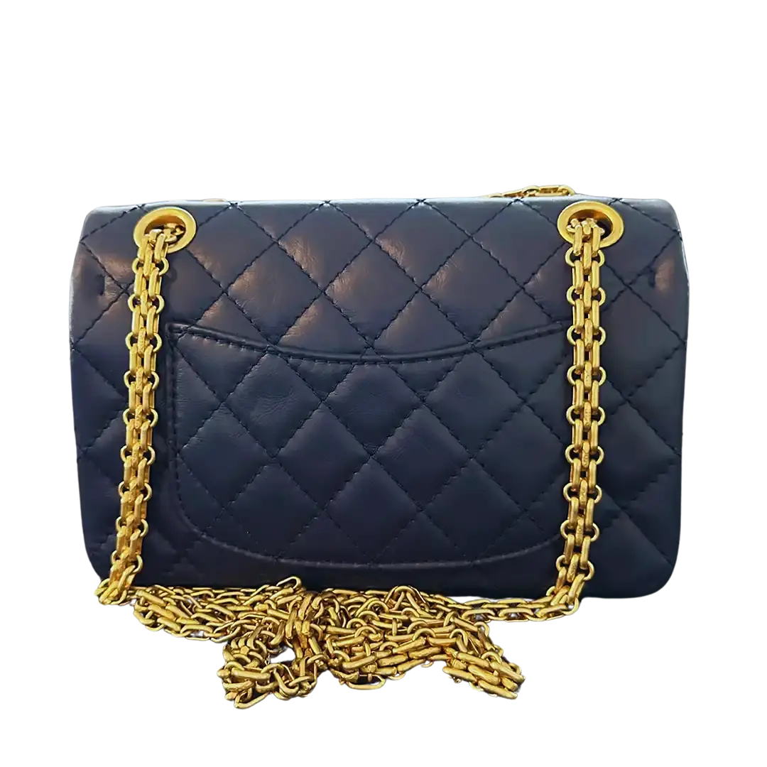 Chanel 2.55 Mini Tasche Kalbsleder in Vintage Optik dunkelblau Fullset / neuwertig Chanel
