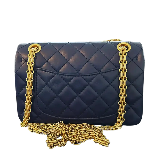 Chanel 2.55 Mini Tasche Kalbsleder in Vintage Optik dunkelblau Fullset / neuwertig Chanel
