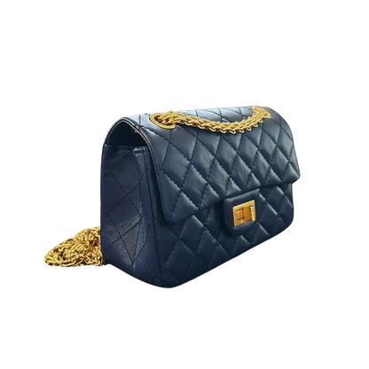 Chanel 2.55 Mini Tasche Kalbsleder in Vintage Optik dunkelblau Fullset / neuwertig Chanel