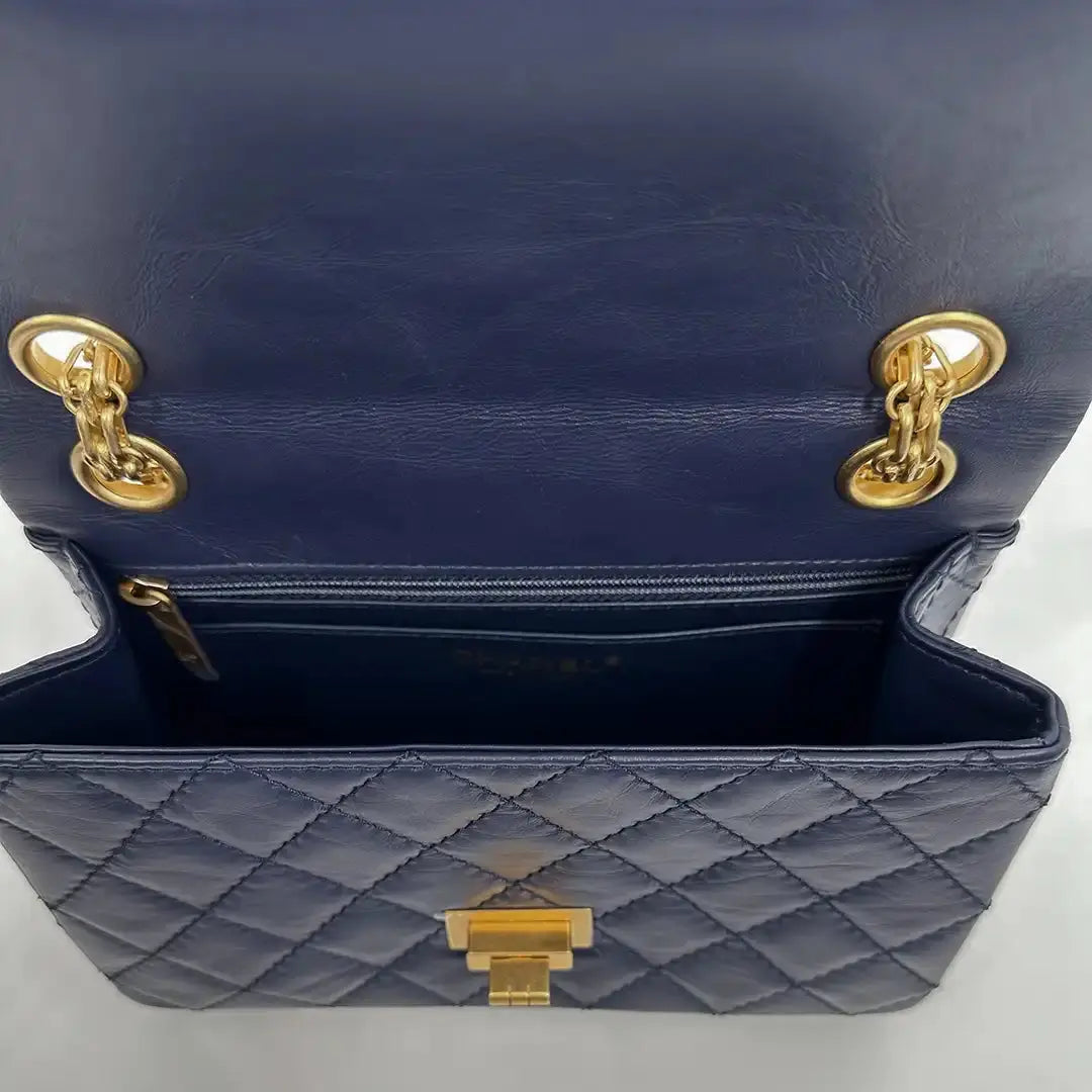 Chanel 2.55 Mini Tasche Kalbsleder in Vintage Optik dunkelblau Fullset / neuwertig Chanel