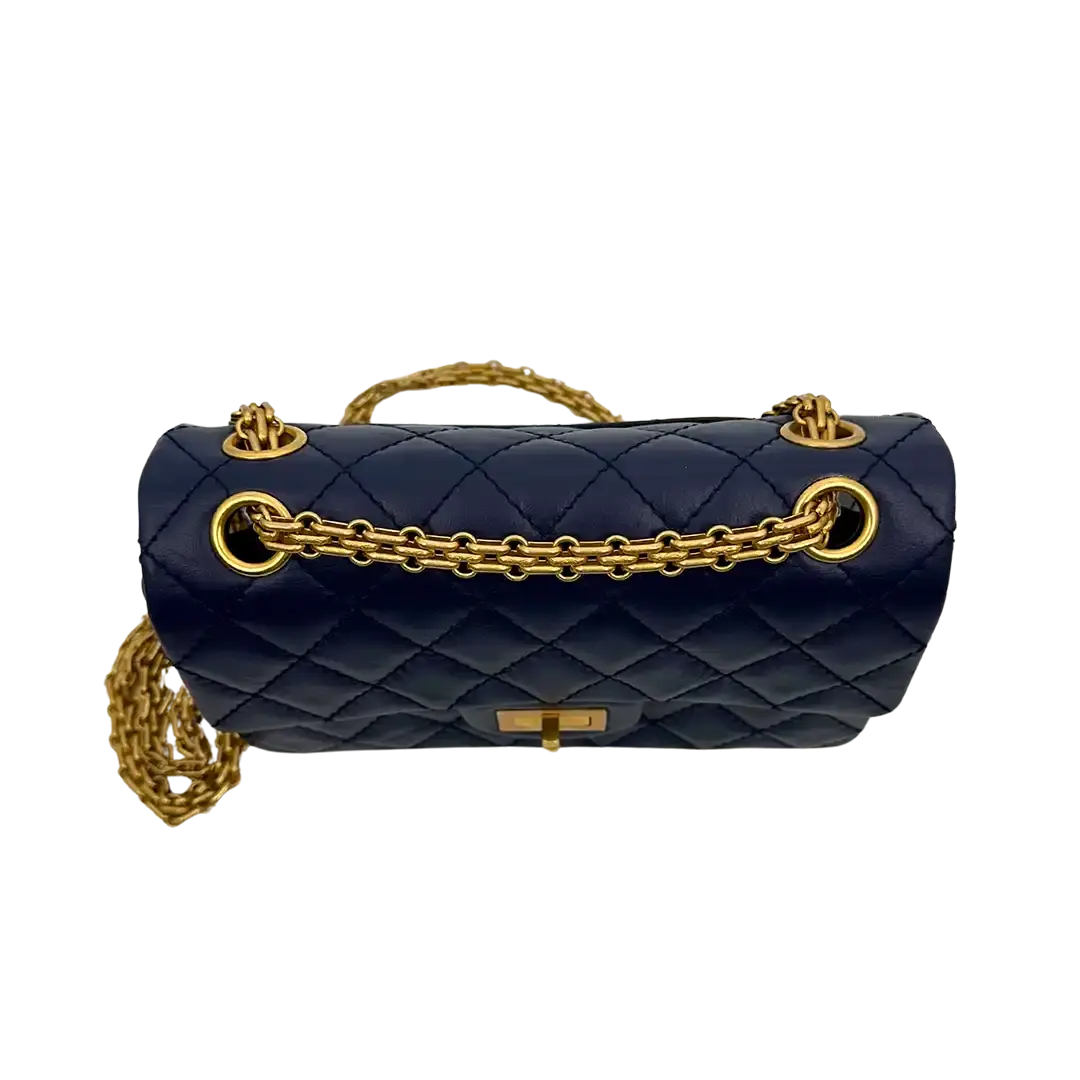 Chanel 2.55 Mini Tasche Kalbsleder in Vintage Optik dunkelblau Fullset / neuwertig Chanel