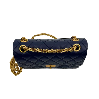 Chanel 2.55 Mini Tasche Kalbsleder in Vintage Optik dunkelblau Fullset / neuwertig Chanel