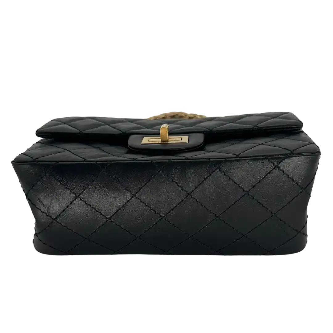 Chanel 2.55 Mini Tasche Kalbsleder in Vintage Optik schwarz / neuwertig Chanel
