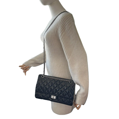 Chanel 2.55 Reissue 226 Medium Double Flap Bag Metallic Kalbsleder dunkelblau / sehr gut Chanel