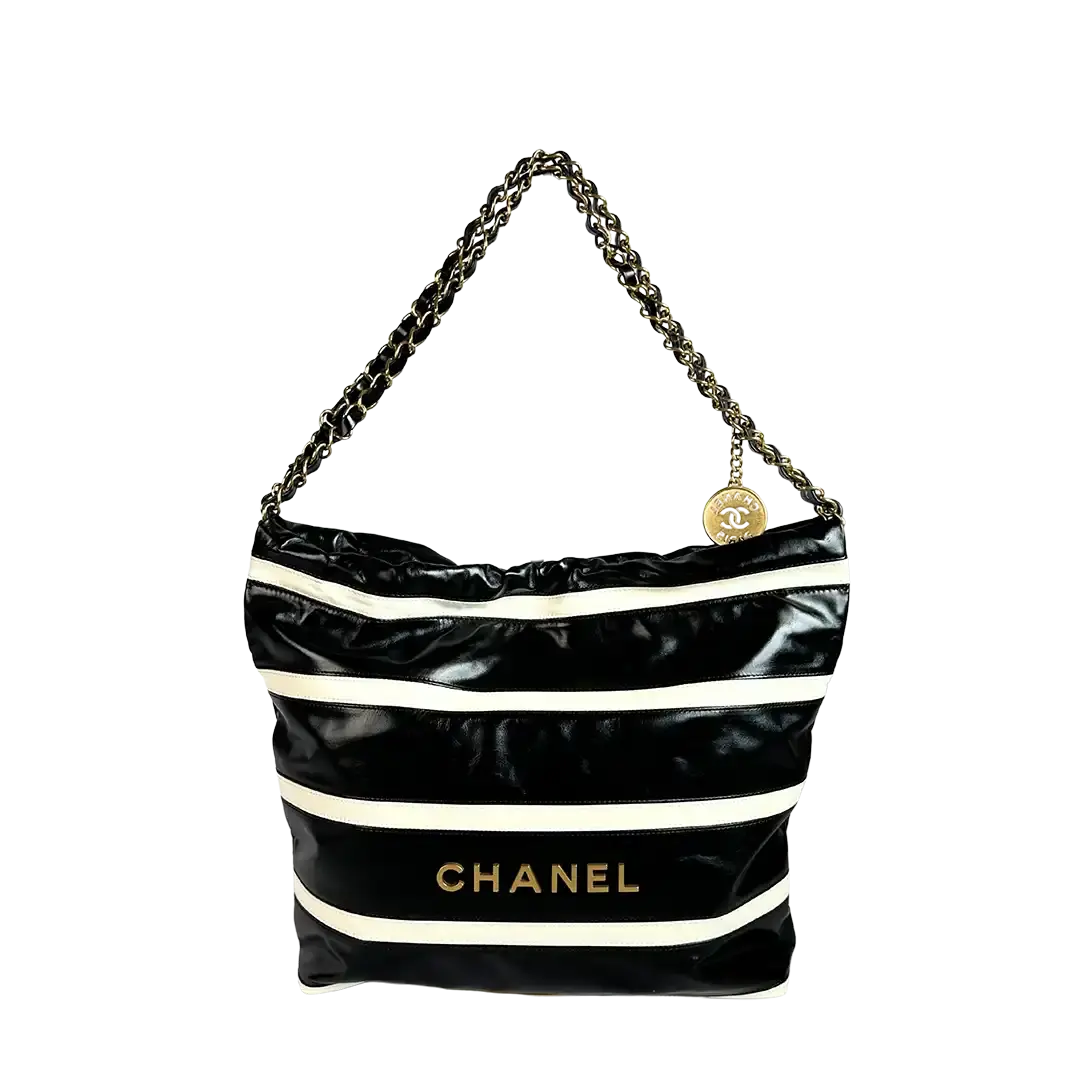 Chanel 22 kleine Hobobag schwarz weiß gestreift 2024 / neuwertig Chanel