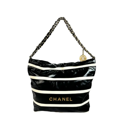 Chanel 22 kleine Hobobag schwarz weiß gestreift 2024 / neuwertig Chanel