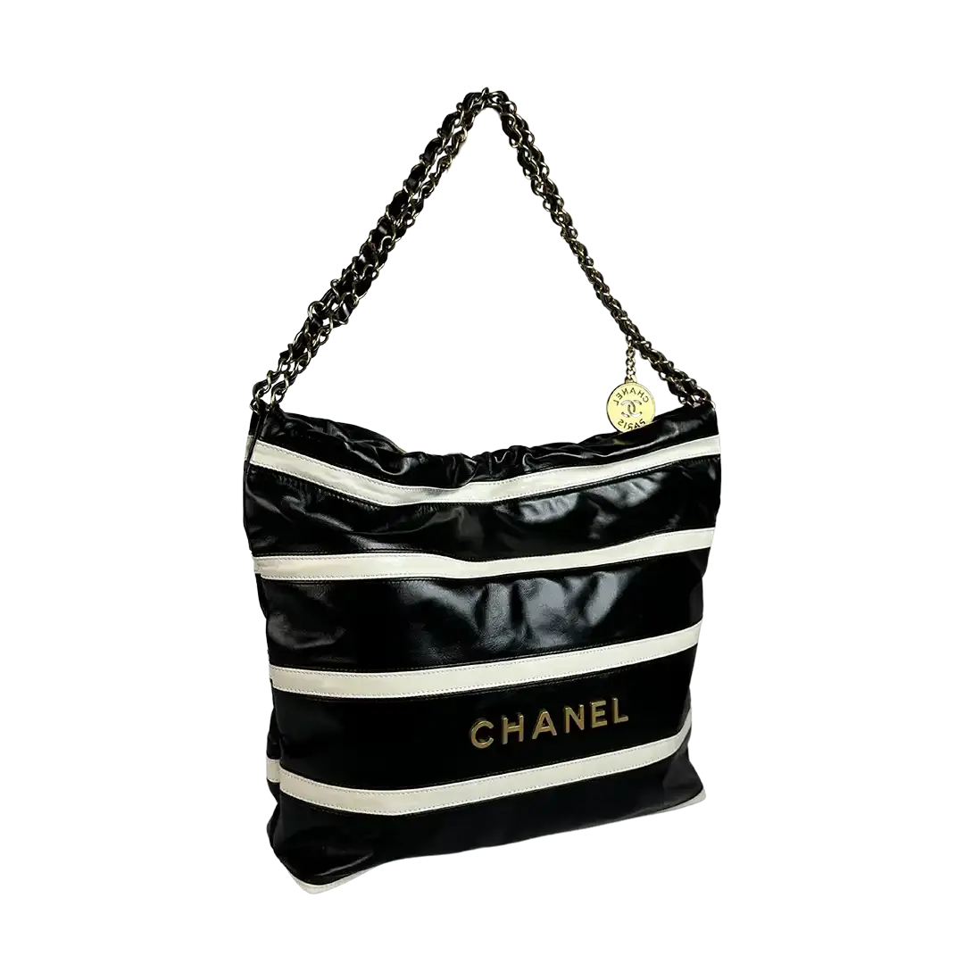 Chanel 22 kleine Hobobag schwarz weiß gestreift 2024 / neuwertig Chanel