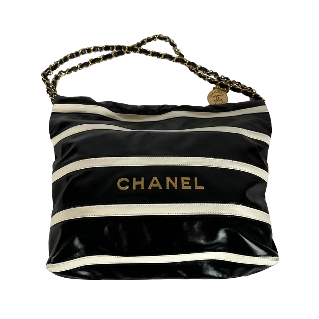 Chanel 22 kleine Hobobag schwarz weiß gestreift 2024 / neuwertig Chanel