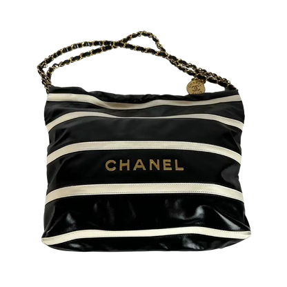 Chanel 22 kleine Hobobag schwarz weiß gestreift 2024 / neuwertig Chanel