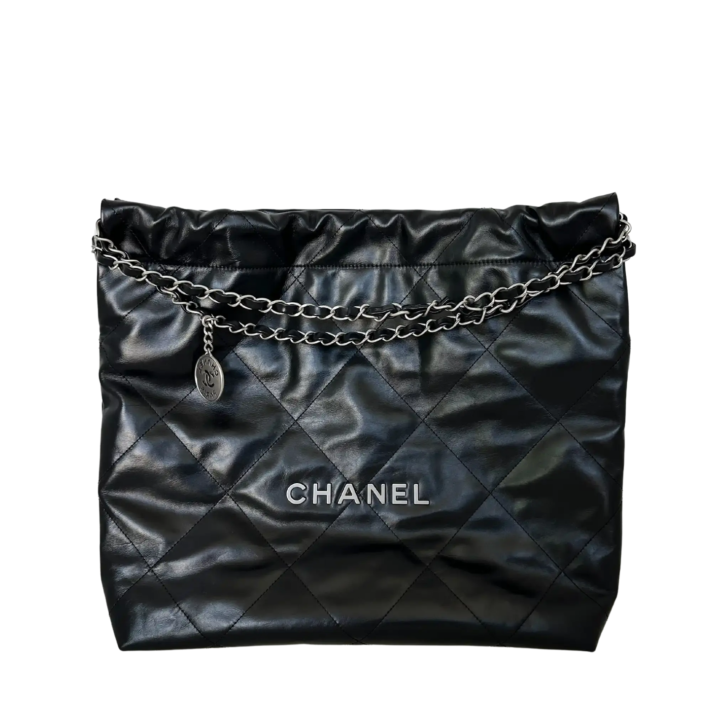 Chanel 22 mittelgoße Hobobag schwarz silberne Hardware 2024 Fullset / neuwertig Chanel