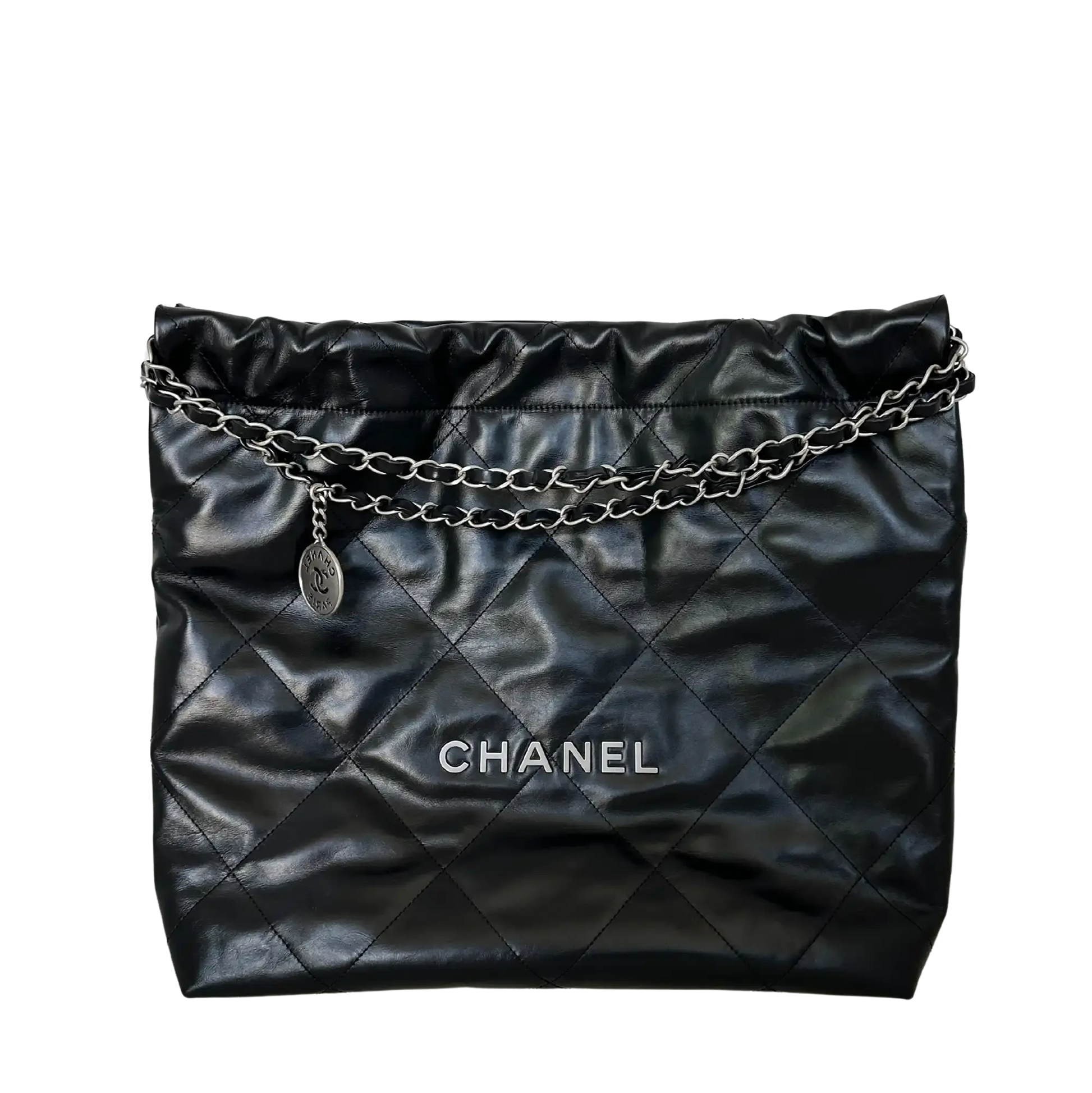 Chanel 22 mittelgoße Hobobag schwarz silberne Hardware 2024 Fullset / neuwertig Chanel