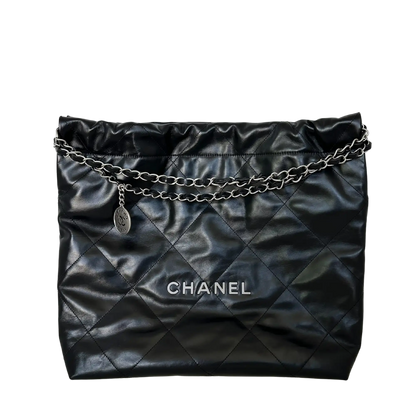 Chanel 22 mittelgoße Hobobag schwarz silberne Hardware 2024 Fullset / neuwertig Chanel