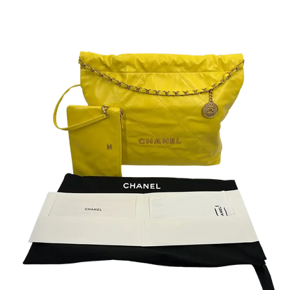 Chanel 22 mittelgroße Tasche Kalbsleder gelb / neuwertig Chanel