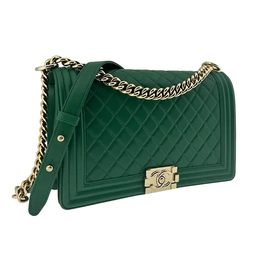 Chanel Boy Medium Lammleder grün Fullset / sehr gut Chanel