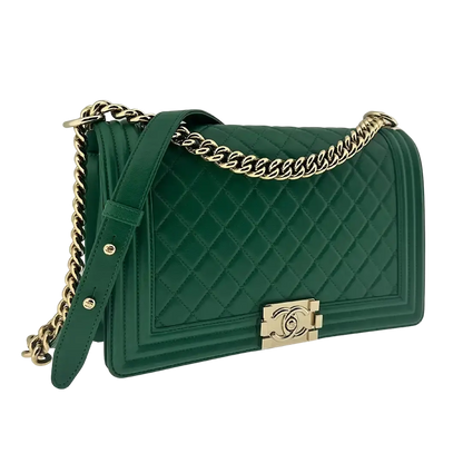 Chanel Boy Medium Lammleder grün Fullset / sehr gut Chanel