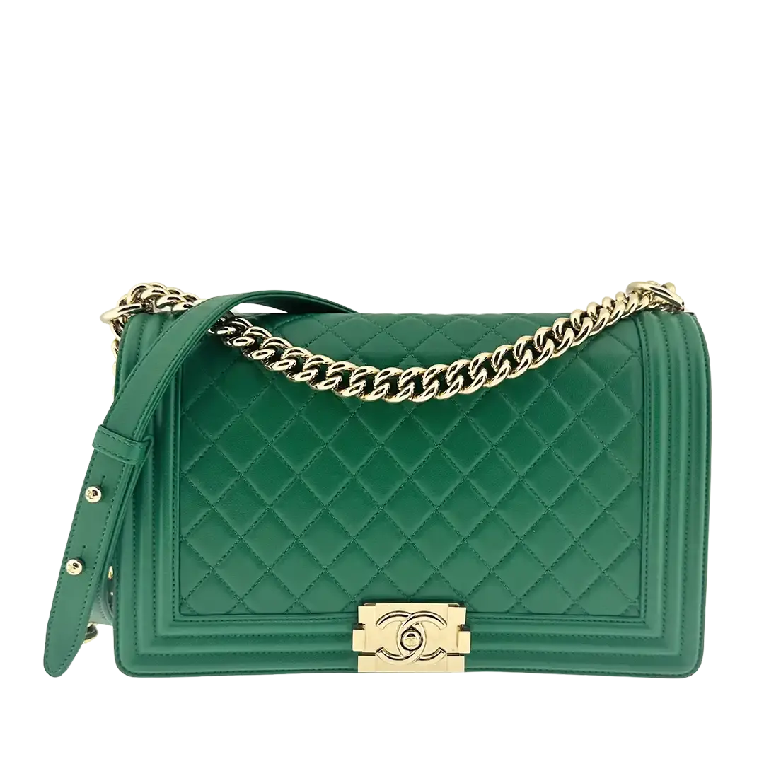 Chanel Boy Medium Lammleder grün Fullset / sehr gut Chanel