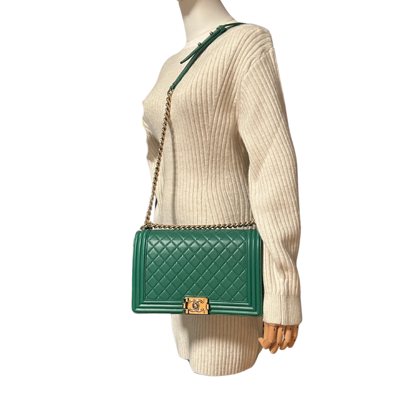 Chanel Boy Medium Lammleder grün Fullset / sehr gut Chanel