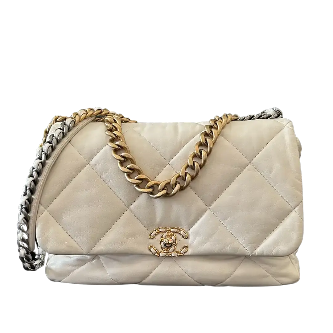 Chanel Chanel 19 Maxitasche Lammleder weiß / sehr gut Chanel