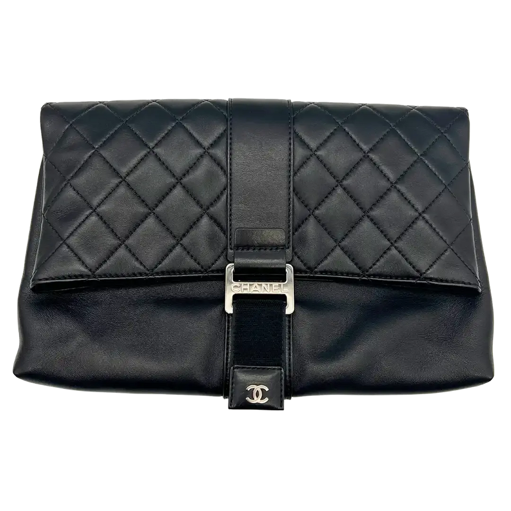 Chanel Clutch gestepptes Leder schwarz Arbeitstasche / sehr gut Chanel