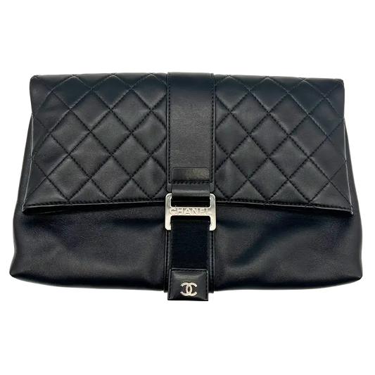 Chanel Clutch gestepptes Leder schwarz Arbeitstasche / sehr gut Chanel
