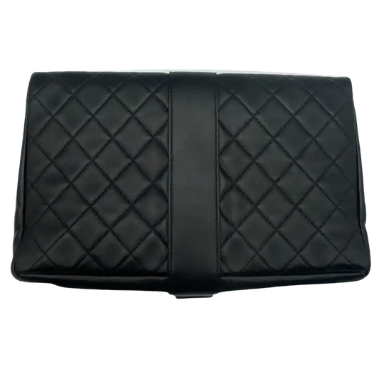 Chanel Clutch gestepptes Leder schwarz Arbeitstasche / sehr gut Chanel