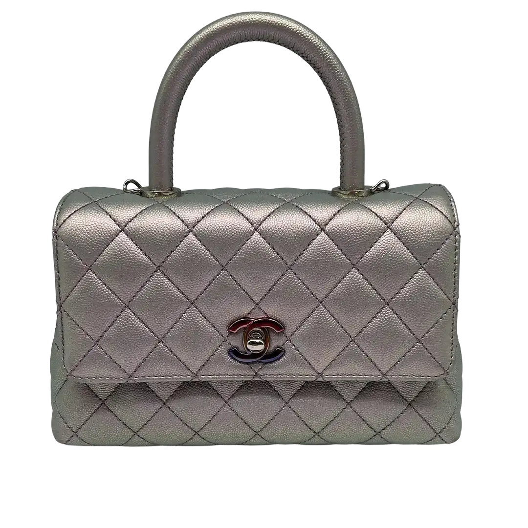 Chanel Coco Handle Bag Mini Iridescent purple Kaviarleder Fullset / wie Neu - Echtheitscheck