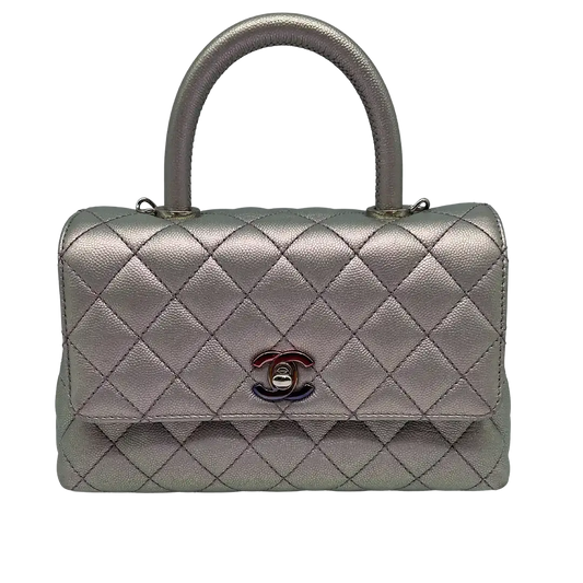 Chanel Coco Handle Bag Mini Iridescent purple Kaviarleder Fullset / wie Neu - Echtheitscheck