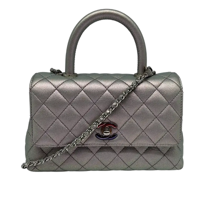 Chanel Coco Handle Bag Mini Iridescent purple Kaviarleder Fullset / wie Neu - Echtheitscheck