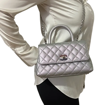 Chanel Coco Handle Bag Mini Iridescent purple Kaviarleder Fullset / wie Neu - Echtheitscheck