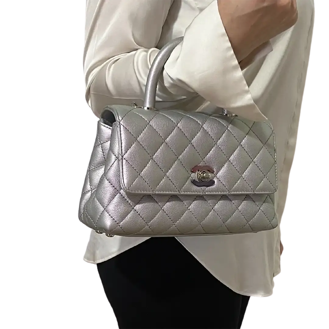 Chanel Coco Handle Bag Mini Iridescent purple Kaviarleder Fullset / wie Neu - Echtheitscheck
