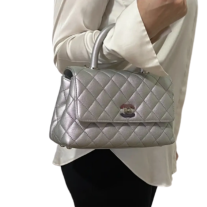 Chanel Coco Handle Bag Mini Iridescent purple Kaviarleder Fullset / wie Neu - Echtheitscheck
