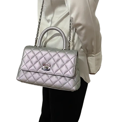 Chanel Coco Handle Bag Mini Iridescent purple Kaviarleder Fullset / wie Neu - Echtheitscheck