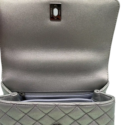 Chanel Coco Handle Bag Mini Iridescent purple Kaviarleder Fullset / wie Neu - Echtheitscheck