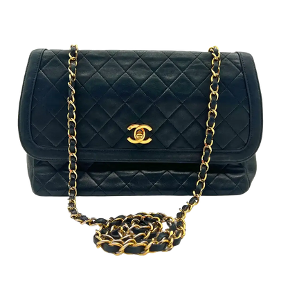 Chanel Diana Vintage Classic Chain Single Flap Lammleder schwarz 1