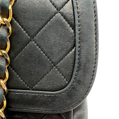 Chanel Diana Vintage Classic Chain Single Flap Lammleder schwarz Chanel