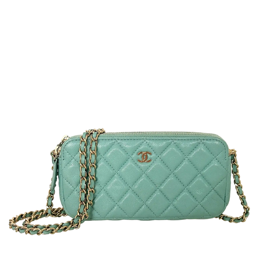 Chanel Double Zip Wallet on Chain türkis Kaviarleder 2020 / sehr gut Chanel