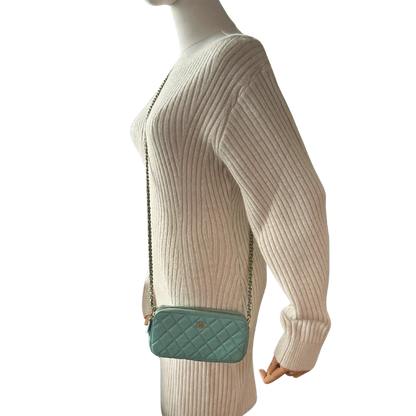 Chanel Double Zip Wallet on Chain türkis Kaviarleder 2020 / sehr gut Chanel