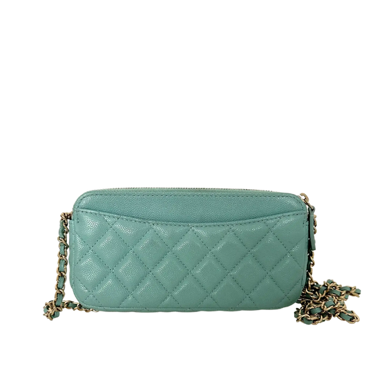 Chanel Double Zip Wallet on Chain türkis Kaviarleder 2020 / sehr gut Chanel