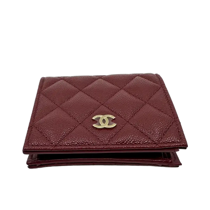Chanel Geldbörse Bi-fold Kaviarleder Bordeaux / ungetragen Chanel