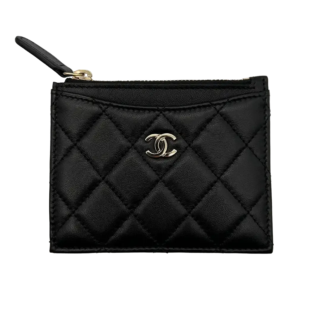 Chanel Kartenetui gestepptes Lammleder schwarz / ungetragen Chanel