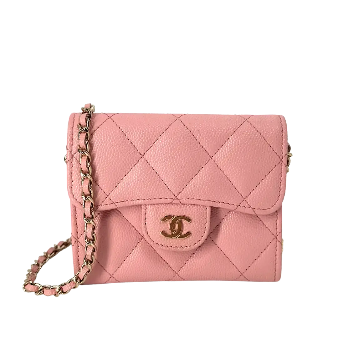 Chanel Mini Wallet on Chain Kaviar Leder Pink Fullset / sehr gut Chanel