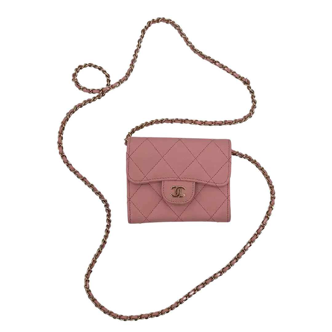 Chanel Mini Wallet on Chain Kaviar Leder Pink Fullset / sehr gut Chanel