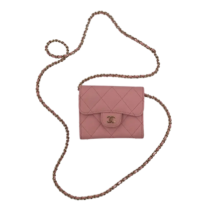 Chanel Mini Wallet on Chain Kaviar Leder Pink Fullset / sehr gut Chanel