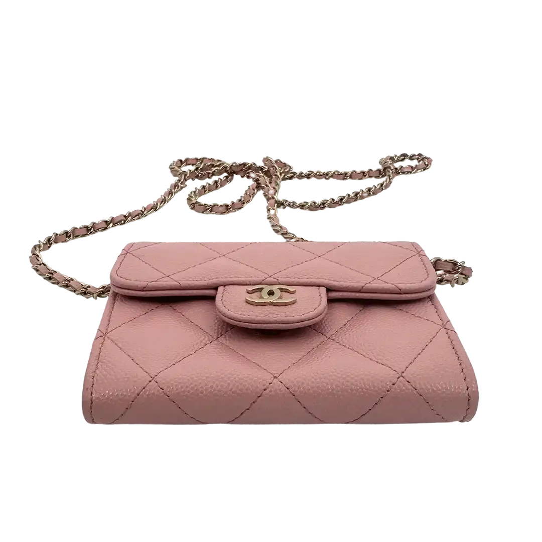 Chanel Mini Wallet on Chain Kaviar Leder Pink Fullset / sehr gut Chanel